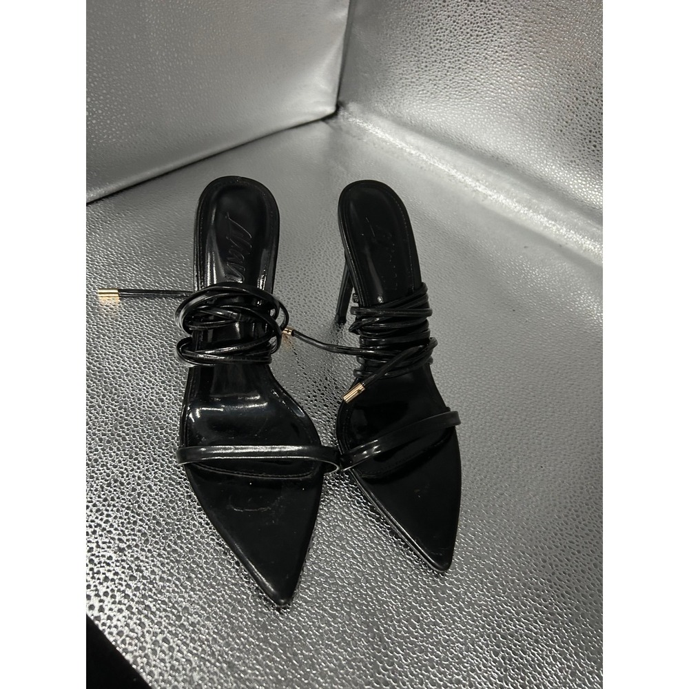 Liana Black Lace Up Stiletto Heels Pointed Toe Wrap Around Sandals Size 38